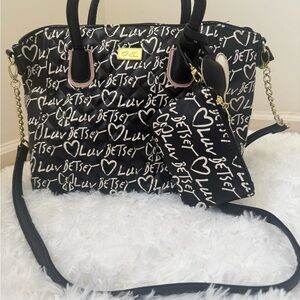 Betsey Johnson Black and White Heart Print Tote